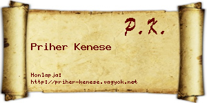 Priher Kenese névjegykártya